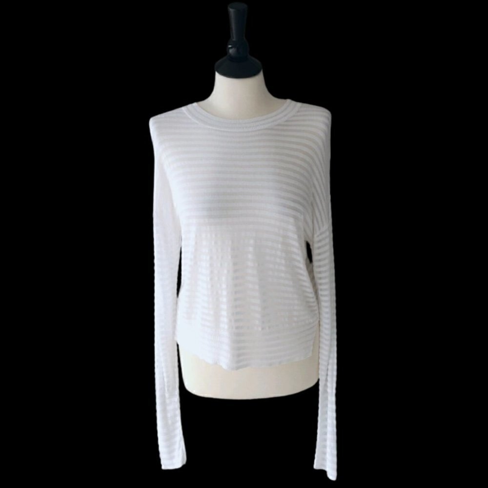 Rta Gilda Sweater Semi-Sheer Striped Print Long Sleeves In White Cloud Size M